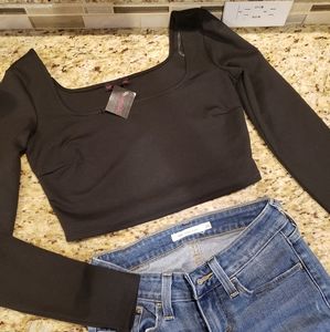 Material Girl Black crop top with long Sleeves